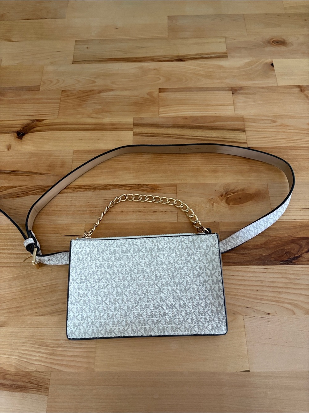 Michael Kors White MK Logo Crossbody with Gold Chain Handle
